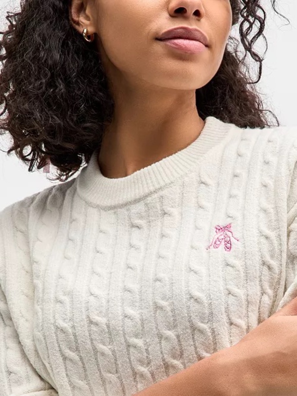 Hooked Up Juniors' Cable-Knit Ballet Slipper Embroidered Sweater Preppy XL